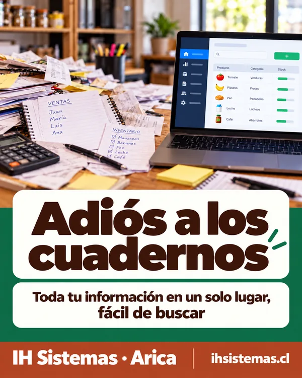 Ilustración de registros en un computador junto a cuadernos y papeles